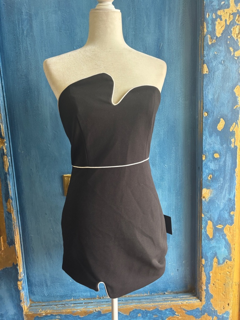Lulu's Black Strapless Mini Dress with White Piping